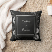 黒エレガントフローラフレーム白デイジー結婚ズ クッション (ブランケット)