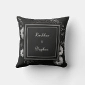 黒エレガントフローラフレーム白デイジー結婚ズ クッション (裏面)