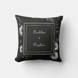 黒エレガントフローラフレーム白デイジー結婚ズ クッション