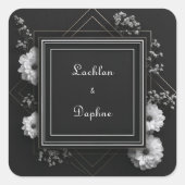 黒エレガントフローラフレーム白デイジー結婚ズ スクエアシール (正面)