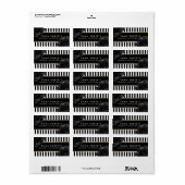 黒エレガントフローラブモダンラック&ホワイトストライプ ラベル (フルシート)