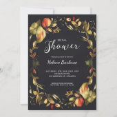 黒エレガントフローラブライダルシャワー 招待状 (正面)