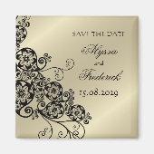 黒エレガントフローラペイズリーヴィンテージ保存日付 マグネット (正面)