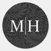 黒エレガントフローラホワイトモノグラム結婚ズ ラウンドシール (正面)