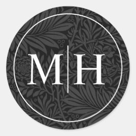 黒エレガントフローラホワイトモノグラム結婚ズ ラウンドシール