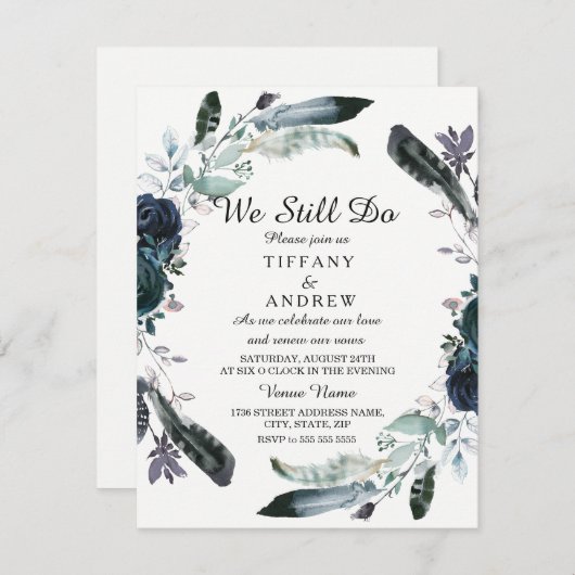 黒エレガントフローラリース誓の更新招待状 招待状 (正面/裏面)