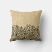 黒エレガントフローラレースベージュヴィンテージ背景 クッション (裏面)