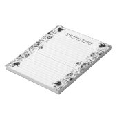 黒エレガントフローラレース及びホワイトダマスク ノートパッド (回転)