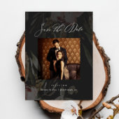 黒エレガントフローラ写真結婚式の日付を保存 ポストカード