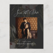 黒エレガントフローラ写真結婚式の日付を保存 ポストカード (正面)