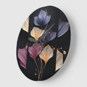 黒エレガントフローラ壁時計 |ミニマル花 ラージ壁時計 (傾斜)