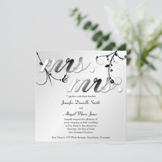 黒エレガントフローラ夫人ミセス・結婚式招待状 招待状 (スタンド正面)