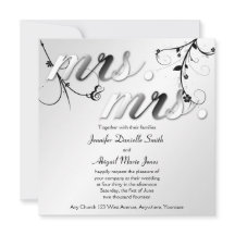 黒エレガントフローラ夫人ミセス・結婚式招待状