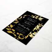 黒エレガントフローラ押し付け金ゴールド結婚 箔招待状 (回転した状態)