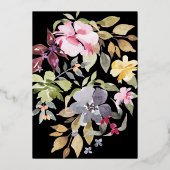 黒エレガントフローラ押し付け金ゴールド結婚 箔招待状 (裏面)