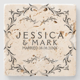 黒エレガントフローラ枠 ストーンコースター