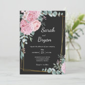 黒エレガントフローラ水彩フレーム結婚Boho 招待状 (スタンド正面)