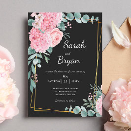 黒エレガントフローラ水彩フレーム結婚Boho 招待状