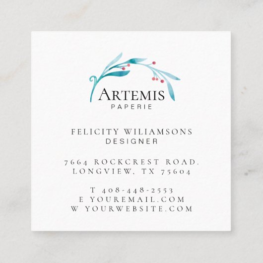 黒エレガントフローラ水彩植物紋 スクエア名刺 (裏面)