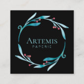 黒エレガントフローラ水彩植物紋 スクエア名刺 (正面)