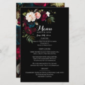 黒エレガントフローラ結婚のメニューテンプレート (正面/裏面)