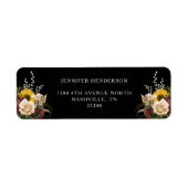 黒エレガントフローラ結婚差出人住所 ラベル (正面)