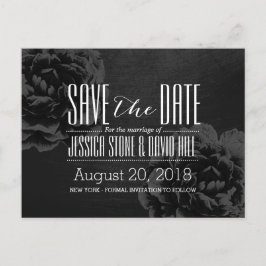 黒エレガントフローラ結婚式の日付を保存 案内ポストカード