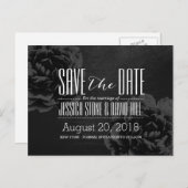 黒エレガントフローラ結婚式の日付を保存 案内ポストカード (正面/裏面)