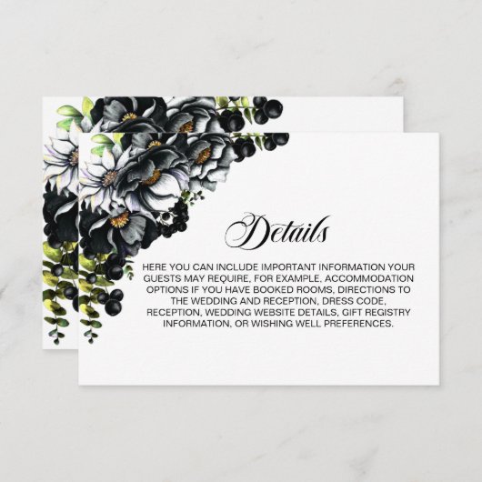 黒エレガントフローラ結婚詳細 エンクロージャーカード (正面/裏面)
