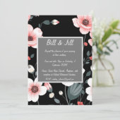 黒エレガントフローラ赤面、白開花結婚ズ 招待状 (スタンド正面)