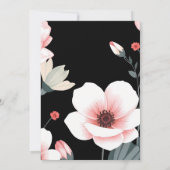 黒エレガントフローラ赤面、白開花結婚ズ 招待状 (裏面)