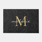 黒エレガントフローラ金ゴールドモノグラム ドアマット (正面)