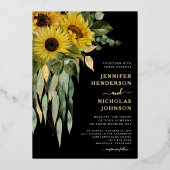 黒エレガントフローラ金ゴールド 箔招待状 (正面)