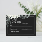 黒エレガントフローラRSVPカードと白いリリー サンキューカード (スタンド正面)