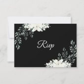 黒エレガントフローラRSVPカードと白いリリー サンキューカード (裏面)