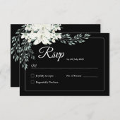 黒エレガントフローラRSVPカードと白いリリー サンキューカード (正面/裏面)
