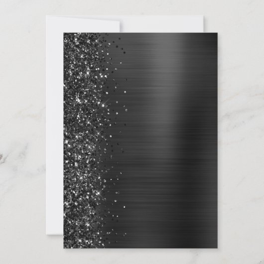 黒エレガントブラシ仕上げメタルスクリプト日付の保存 案内状 (裏面)