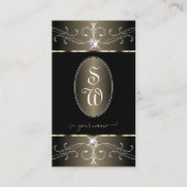 黒エレガントプラチナ華美オーナメントイニシャル 名刺 (正面)