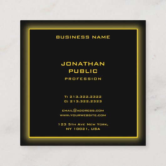 黒エレガントプロフェッショナルテンプレート金ゴールド文字 スクエア名刺 (裏面)