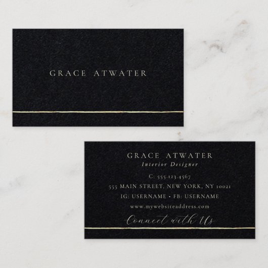 黒エレガントプロフェッショナル金ゴールドストライプ 名刺 (正面/裏面)