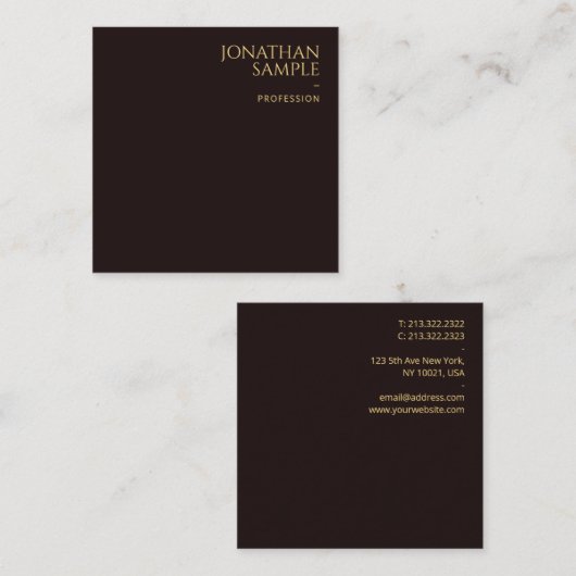 黒エレガントベルベット金ゴールドルック文字フォントモダン スクエア名刺 (正面/裏面)