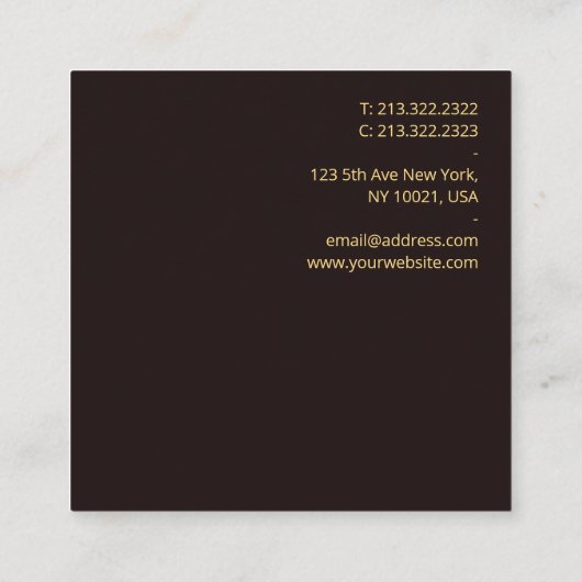 黒エレガントベルベット金ゴールドルック文字フォントモダン スクエア名刺 (裏面)