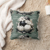 黒エレガントベージュのセージ緑のクリスマス装飾 クッション (ブランケット)