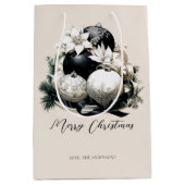 黒エレガントベージュアイボリークリスマス装飾 ミディアムペーパーバッグ (正面)