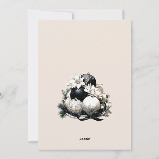 黒エレガントベージュアイボリーメリークリスマスオーナメント シーズンカード (裏面)