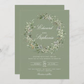 黒エレガントボヘミアン水彩緑結婚色 招待状 (正面/裏面)