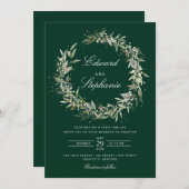 黒エレガントボヘミアン水彩緑結婚色 招待状 (正面/裏面)