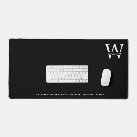 黒エレガントミニマルと白のモノグラム名 デスクマット (キーボード&マウス)