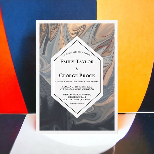 黒エレガントミニマルテラコッタ抽象芸術結婚ズ 招待状