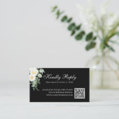 黒エレガントミニマルフローラ結婚式RSVP QR エンクロージャーカード (スタンド正面)